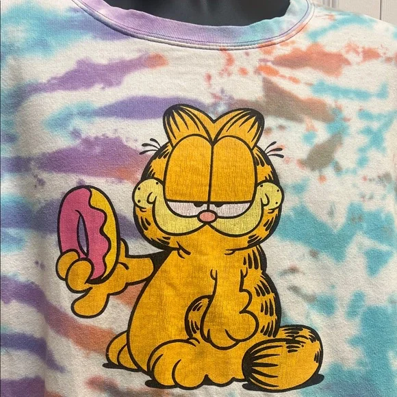Vibrant Tie-Dye Garfield Women's Sweatshirt "I Donut Care" Large - Picture 5 of 14